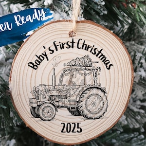 Baby’s 1st Christmas Ornament SVG | Tractor Ornament | laser engrave file | glowforge | XTool