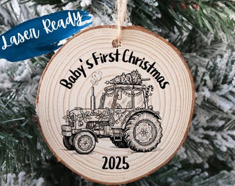 Baby’s 1st Christmas Ornament SVG | Tractor Ornament | laser engrave file | glowforge | XTool