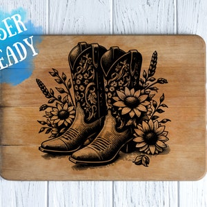 Bottes de cow-boy SVG | Svg tournesol | fichier de gravure laser | Forgelumineuse | XTool