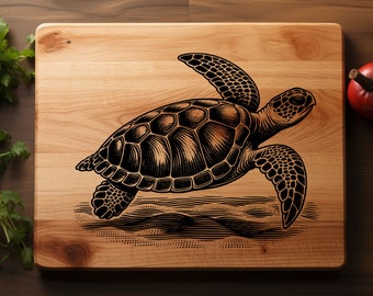 Cutting board SVG / charcuterie board laser file: Sea Turtle - Chopping Board Design file for laser engraving Xtool Glowforge