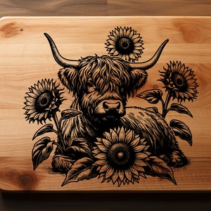 Highland cow SVG | sunflower Svg |  laser engrave file | glowforge | XTool