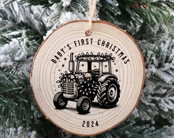 Baby’s 1st Christmas Ornament SVG | Tractor Ornament | laser engrave file | glowforge | XTool