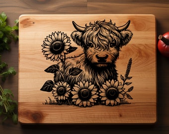 Highland Cow SVG, Floral Highland Cow Vector Design for Cutting Machines, Highland Cow Png, Cute Cow Laser Engraving Files, Glowforge, xtool