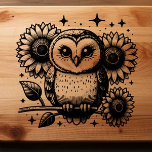 Coruja SVG | girassol Svg | arquivo de gravação a laser | forja luminosa | XTool