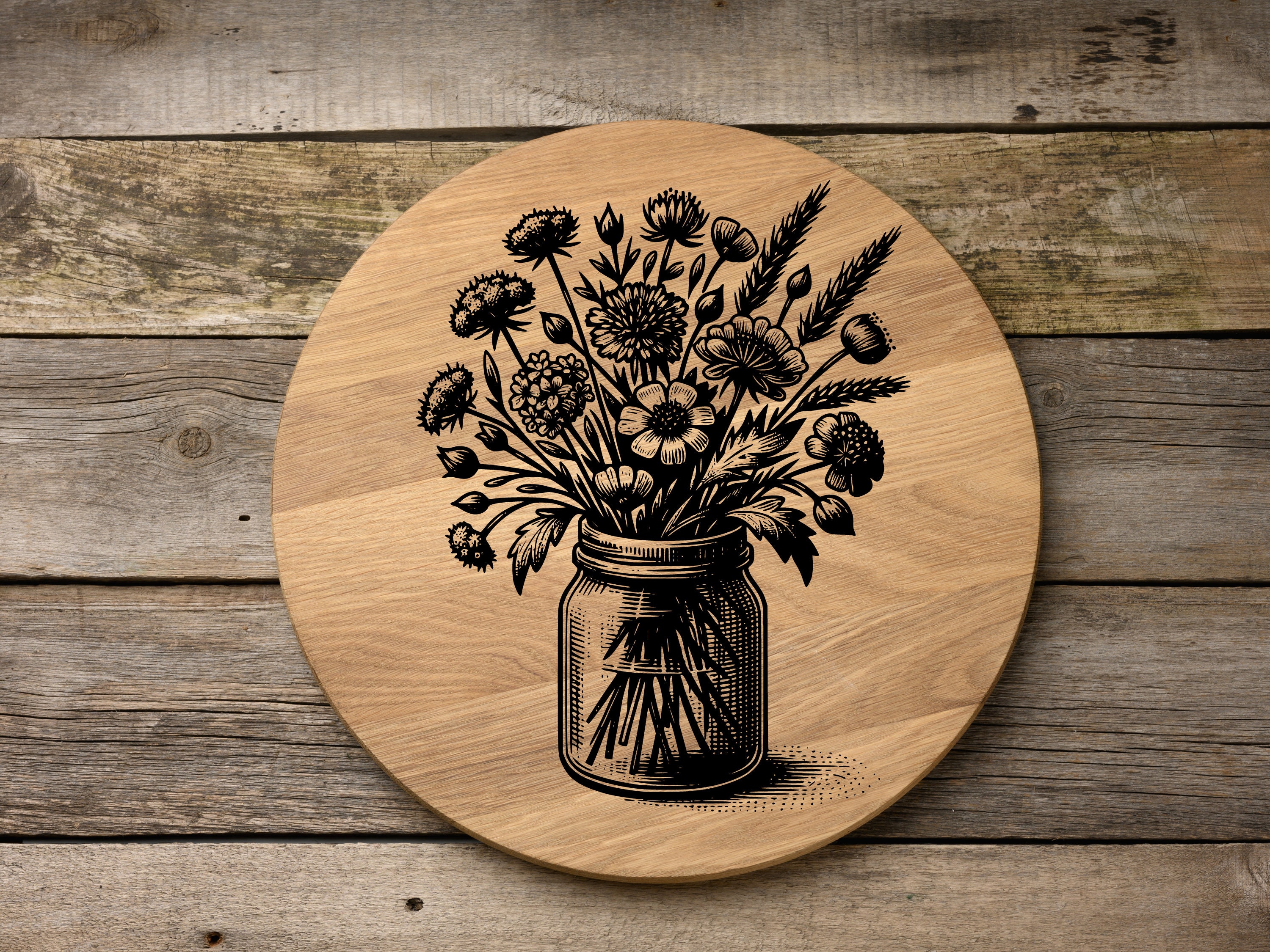 Farmhouse Wildflower Jar SVG Laser Engrave File Xtool Glowforge - Etsy