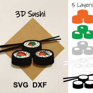 3D Sushi - 5 lagen digitaal bestand voor muurophanging of afbeelding SVG, DXF. Snijbestanden (voor Cricut- of Silhouette-machines)