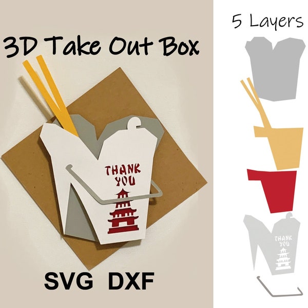Asiatische 3D Take Out Box - 5-Schicht-Digitaldatei für Wandbehang oder Bild SVG, DXF. Schnitt Dateien (für Cricut oder Silhouette Maschinen)