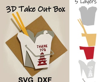 3D Asian Take Out Box -  5 Layer Digital File for wall hanging or picture SVG, DXF. Cut files (for Cricut or Silhouette machines)