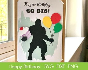 Bigfoot Birthday 3D Card, Yeti Sasquatch, SVG DXF PNG (Digital Download)