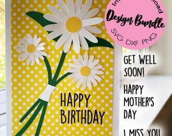 Daisy Greeting Card, SVG DXF PNG Files, Cricut Silhouette (Digital Download)