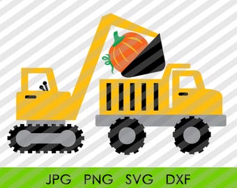 Halloween Pumpkin Excavator and Dump Truck - Instant digital files for t-shirts, party invitations, etc. - jpg, png, svg, dxf