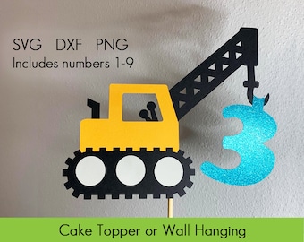 Construction Cake Topper SVG – Crane & Numbers 1-9 (Digital Download)