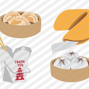 Asian Food, Dim Sum - Fun digital files for making t-shirts or for printing on cards/scrapbooking. Download includes SVG, JPG, PNG files.