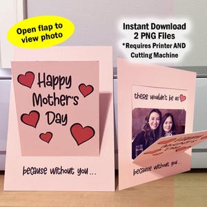 Tarjeta con foto del Día de la Madre - ARCHIVOS DIGITALES. Requiere impresora y Cricut o Silhouette. La tarjeta mide 12,7 x 18,8 cm (5 x 7 pulgadas); inserta tu foto recortada de 10,6 x 7,6 cm (4 x 3 pulgadas) en su interior.