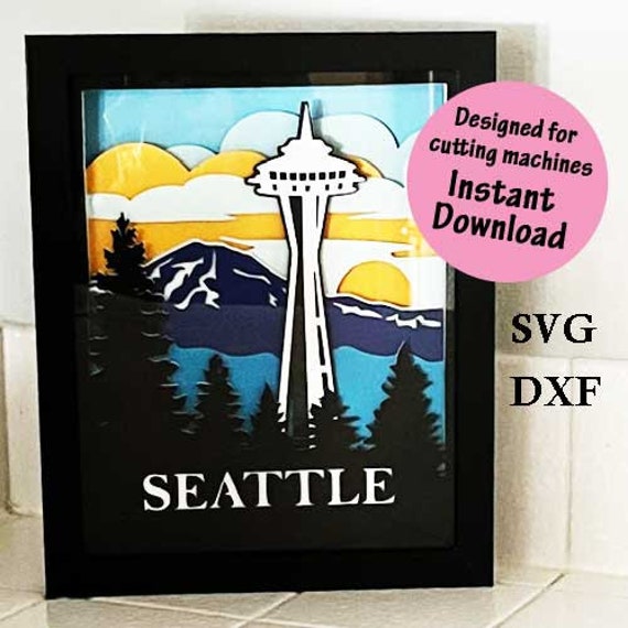 View From Beautiful Seattle - Shadow Box 3d-digital Download