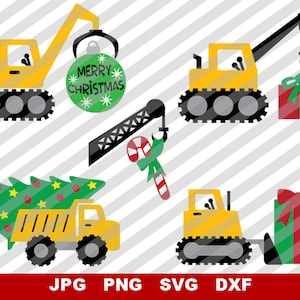 Veículos de construção de Natal - download instantâneo de arquivos digitais para camisetas infantis, cartões, etc. -jpg, png, svg e dxf para corte ou impressão.