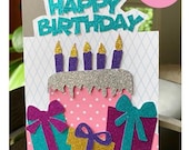 Create a Dazzling Birthday Card! - SVG, DXF  Instant Digital Download. Use glitter and patterned paper to create a fun and special card.