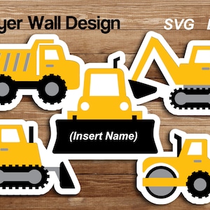 Bouwvoertuigen. Digitaal bestand SVG, DXF.  5 lagen - Cut Files (voor Cricut of Silhouette machines).  Deur- of kamerinrichting.