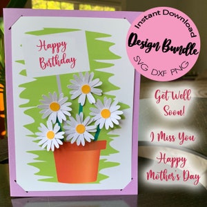 Daisy Greeting Card DIGITAL FILES. Requires a printer and Cricut or Silhouette. Use "print and cut" and apply to card along with cut flowers