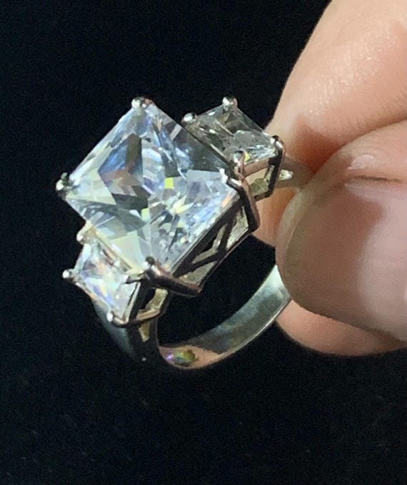 Vintage Sterling Silver Triple Rectangular Brilli… - image 8