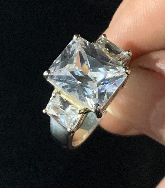 Vintage Sterling Silver Triple Rectangular Brilli… - image 5