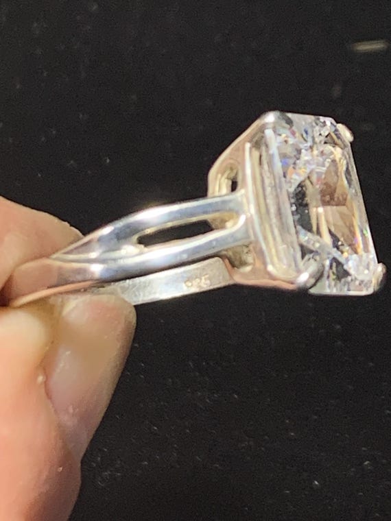 Vintage Large Rectangular Clear CZ Solitaire Ster… - image 4
