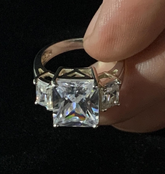 Vintage Sterling Silver Triple Rectangular Brilli… - image 1