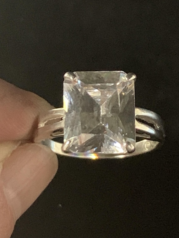 Vintage Large Rectangular Clear CZ Solitaire Ster… - image 10
