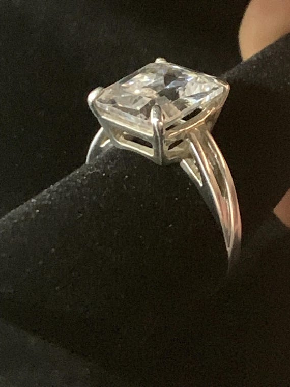 Vintage Large Rectangular Clear CZ Solitaire Ster… - image 6