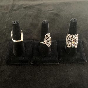 Solid 925 sterling silver wide filigree butterfly ring garnet, citrine, amethyst blue topaz CZ stones, statement ring, (size 7, 8)