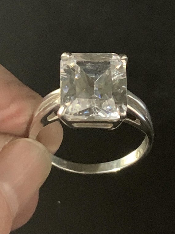 Vintage Large Rectangular Clear CZ Solitaire Ster… - image 5