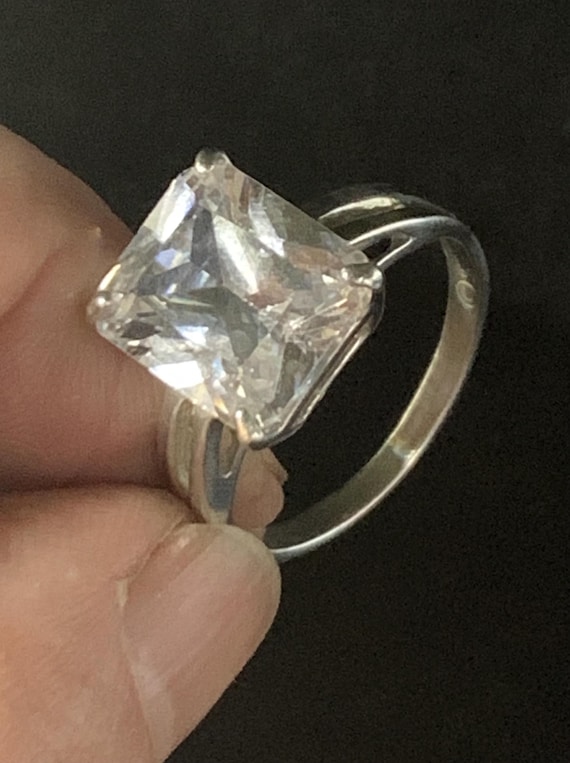 Vintage Large Rectangular Clear CZ Solitaire Ster… - image 1