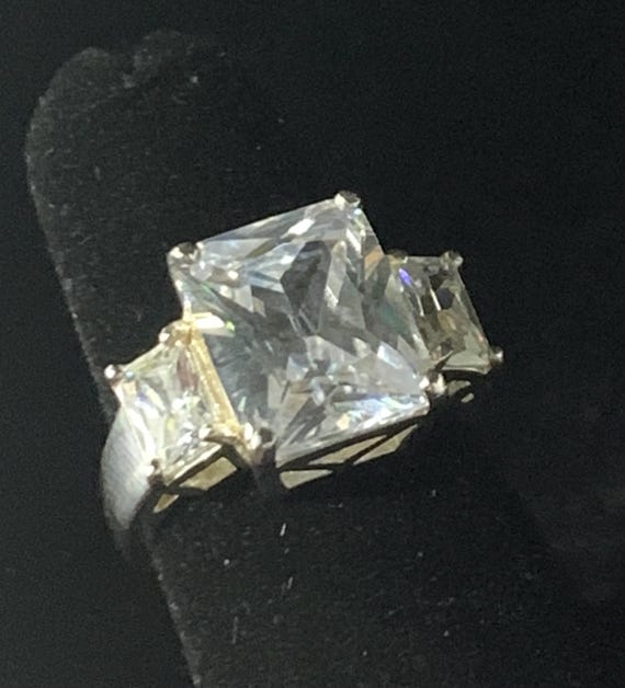 Vintage Sterling Silver Triple Rectangular Brilli… - image 9