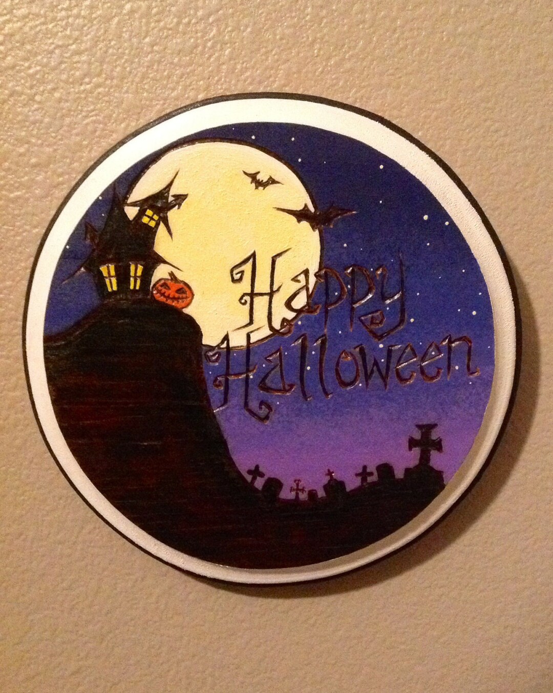 Happy Halloween Wall Art Woodburned & Acrylic Painted Etsy España