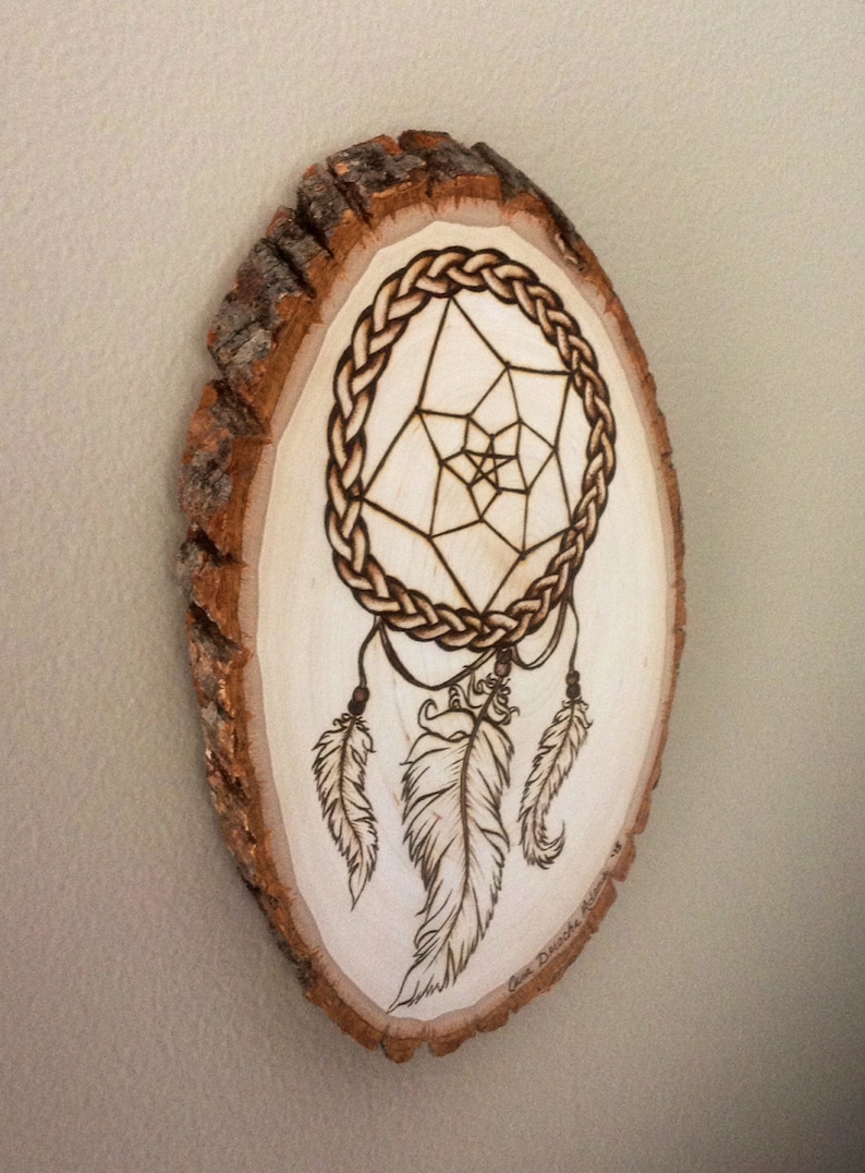 Dream Catcher Woodburning Art Done on Oval Basswood Etsy