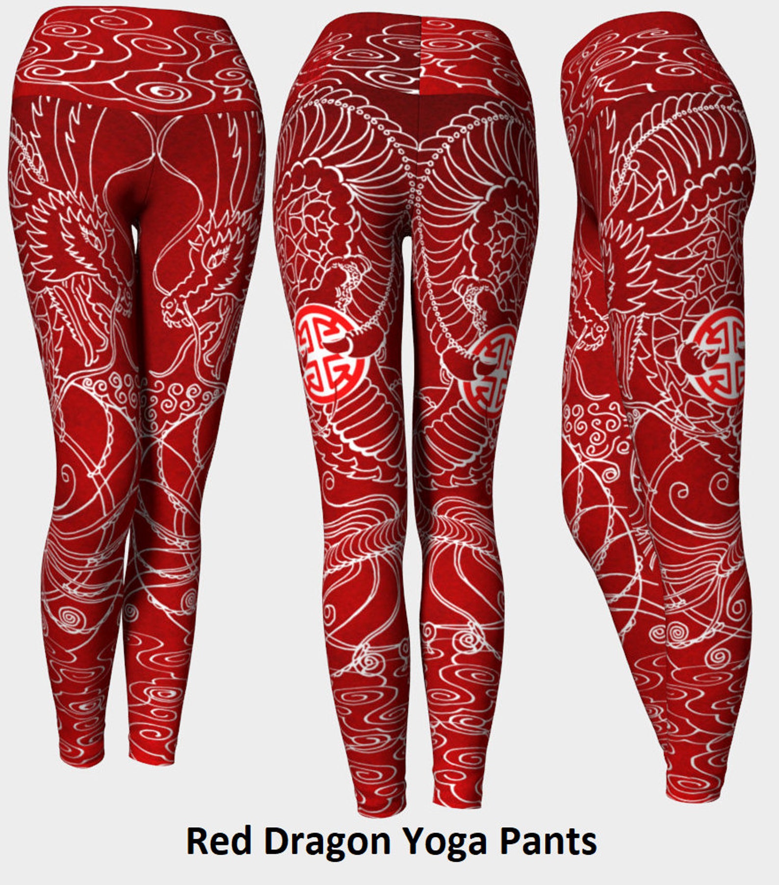 Red Dragon Yoga Pants Design & Art by Debbie Lim Etsy