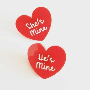 She's Mine / He's Mine Couple's Valentines Pin Set image 1