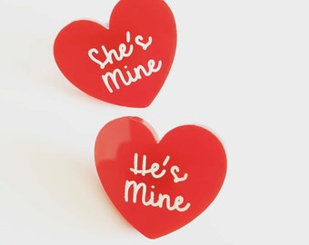 She's Mine / He's Mine Couple's Valentines Pin Set