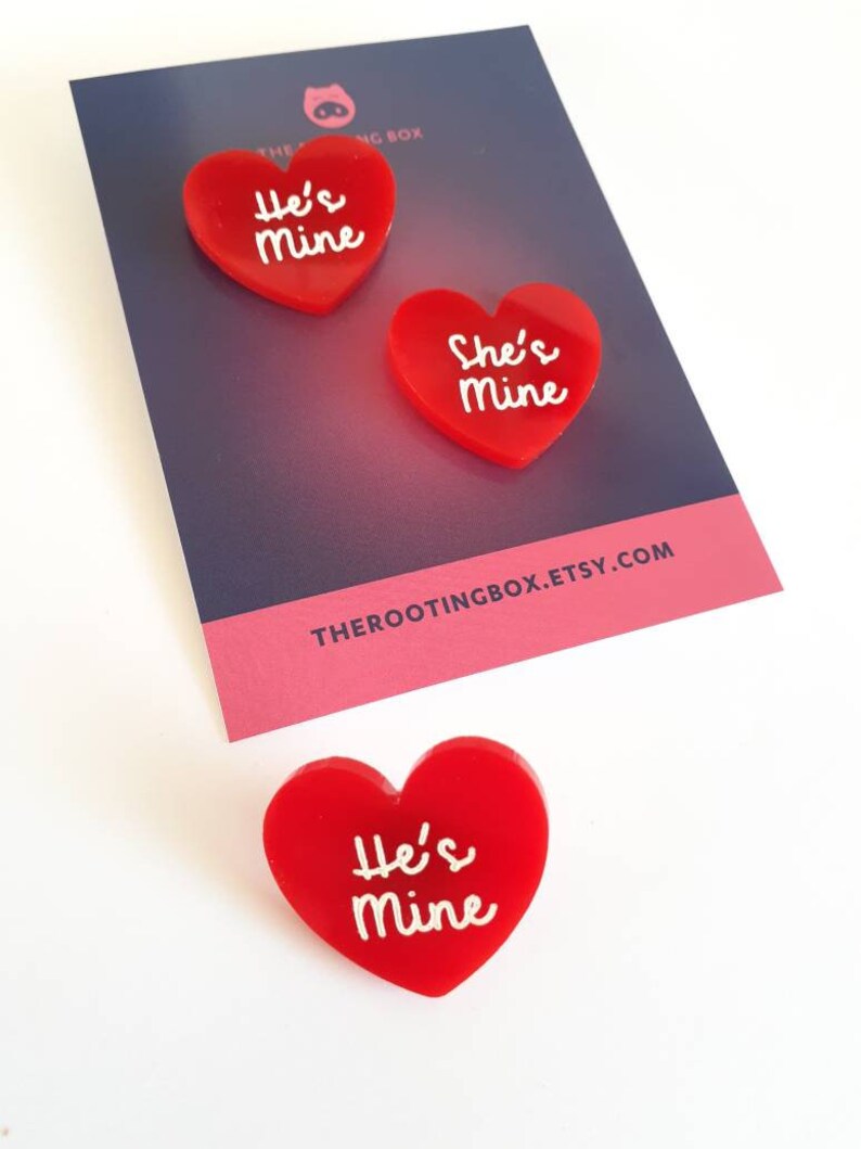 She's Mine / He's Mine Couple's Valentines Pin Set image 2