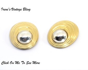 Vintage Earrings Art Deco Earrings Gold Tone Silver Tone 1 1/2" Clip On Earrings Costume Jewelry Gift For Her Simple Earrings CB 100710A