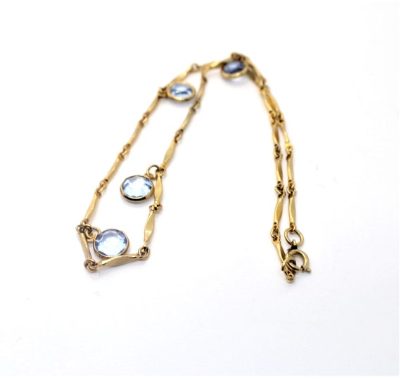 Vintage Necklace Bezel Light Blue Glass Bead Gold… - image 3