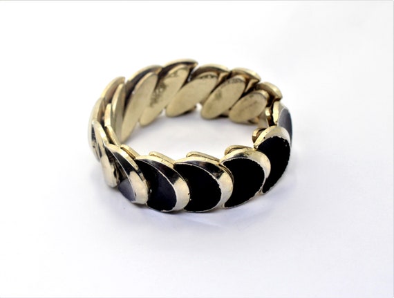 Vintage Bracelet Trendy Gold and Black Enamel Exp… - image 2