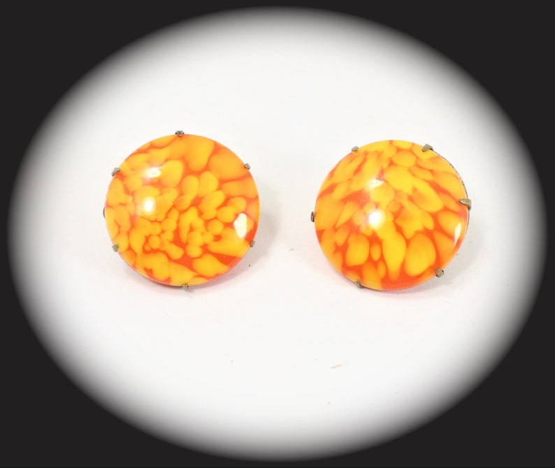 Unique Clip On Earrings Orange Glass Clip On Earrings Statement Earrings Item CB 100446