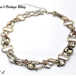 Vintage Necklace Bezel Set Stone In Multi Color Gold Tone Chain Necklace Item CB 100660