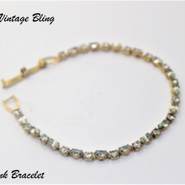 Link Bracelet Vintage Dainty Rhinestone  Gold Tone Link Bracelet Item CB 100800