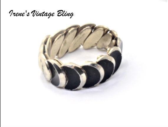 Vintage Bracelet Trendy Gold and Black Enamel Exp… - image 1