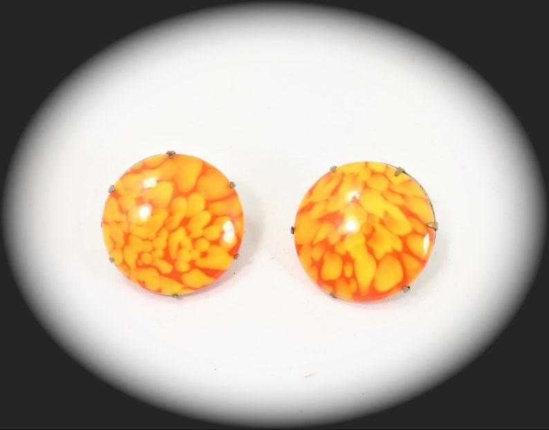 Unique Clip On Earrings Orange Glass Clip On Earrings Statement Earrings Item CB 100446