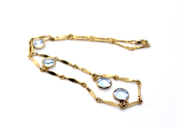 Vintage Necklace Bezel Light Blue Glass Bead Gold… - image 2