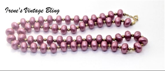 Vintage Necklace Gorgeous Mauve and Gold Beaded N… - image 1