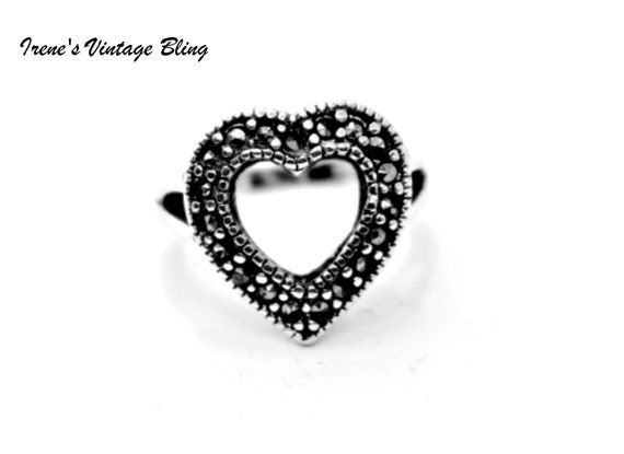 Vintage Ring 18K White Gold Filled  Black Rhinest… - image 1